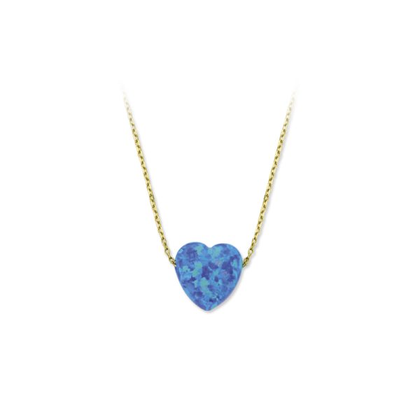 Collar de ópalo plateado-Corazón/azul