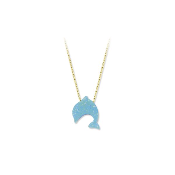 Collar de Opalo de Oro 14k-Pez/Azul