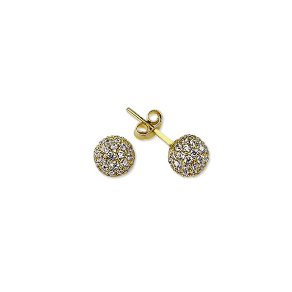 Mini Pendientes de Oro de 14k-Bola de Circonio/Blanco