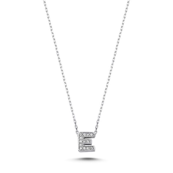 3D Zircon Initial Necklace-E