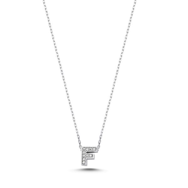 3D Zircon Initial Necklace-F