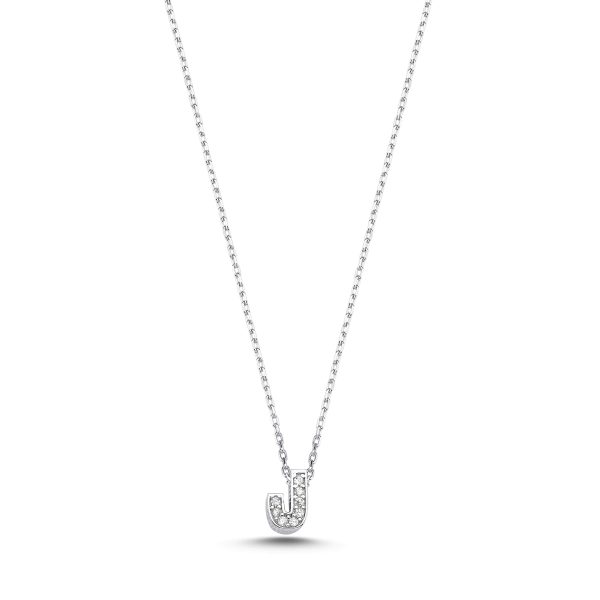 3D Zircon Initial Necklace-J