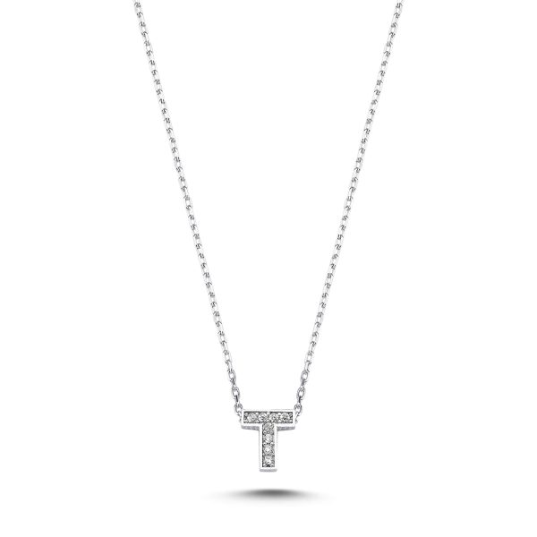 3D Zircon Initial Necklace-T