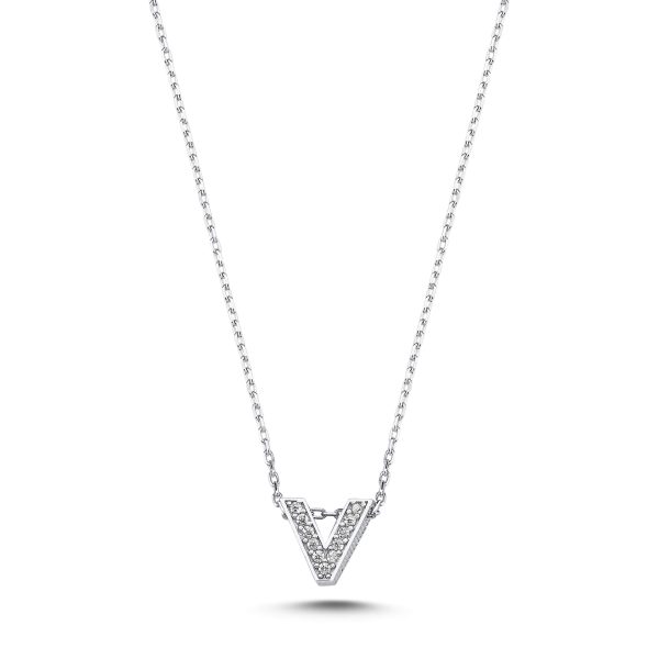 3D Zircon Initial Necklace-V