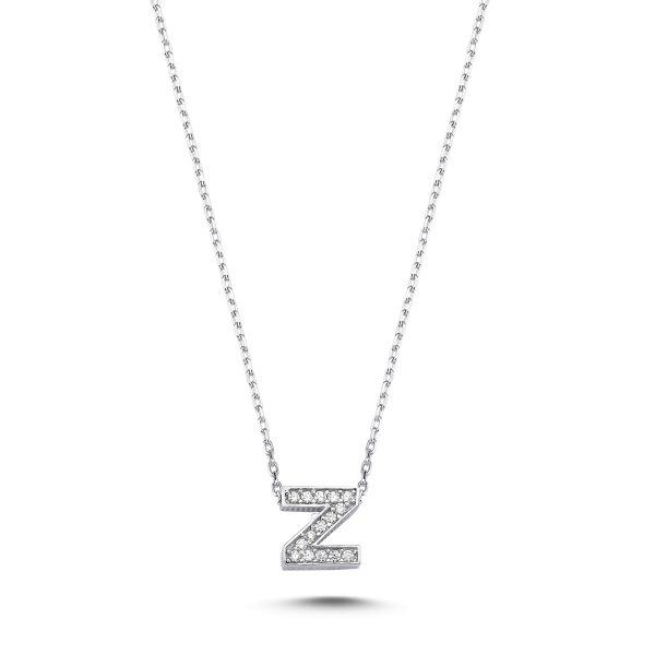 3D Zircon Initial Necklace-Z
