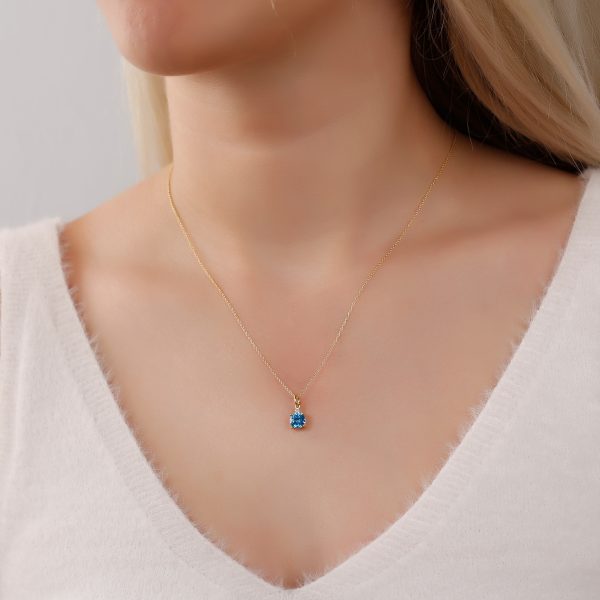 Silver Birthstone Necklace /Round Stone -December-Blue Topaz