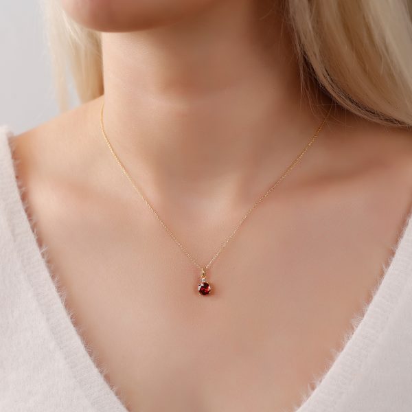 Silver Birthstone Necklace /Round Stone -January-Garnet
