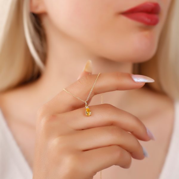 Silver Birthstone Necklace /Drop Stone -November-Citrine