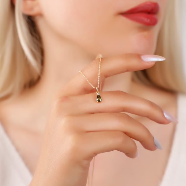 Silver Birthstone Necklace /Drop Stone -August-Peridot