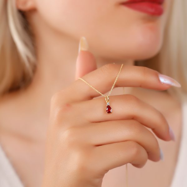 Silver Birthstone Necklace /Drop Stone -January-Garnet